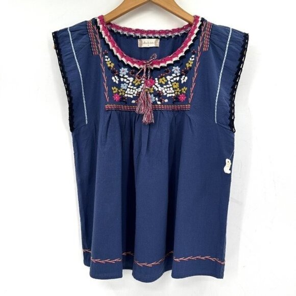 Altar'd State Blue Boho Lightweight Tassel Floral Embroidered Small Blouse NEW - Picture 1 of 7